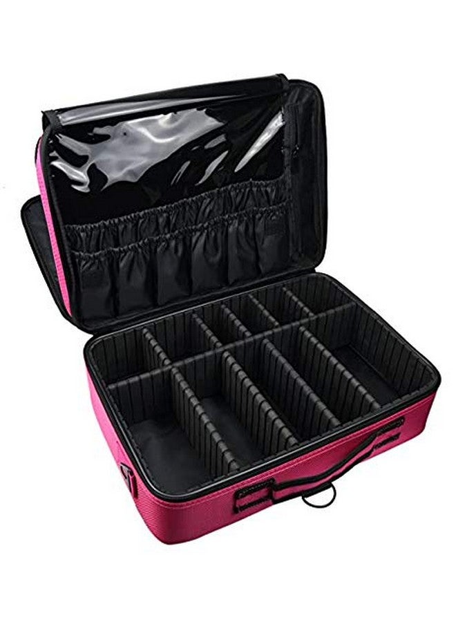 هاوس أوف كويرك حقيبة أدوات مكياج احترافية كبيرة الحجم مكونة من 3 طبقات مع حزام كتف قابل للتعديل (وردي غامق 40 سم) - Image 1