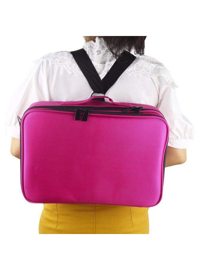 هاوس أوف كويرك حقيبة أدوات مكياج احترافية كبيرة الحجم مكونة من 3 طبقات مع حزام كتف قابل للتعديل (وردي غامق 40 سم) - Image 5