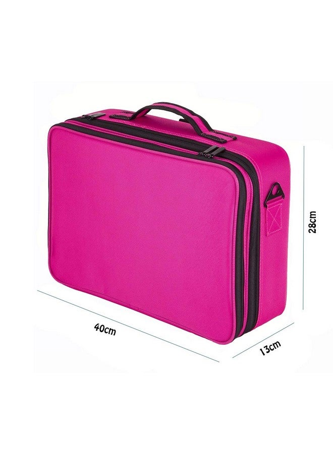 هاوس أوف كويرك حقيبة أدوات مكياج احترافية كبيرة الحجم مكونة من 3 طبقات مع حزام كتف قابل للتعديل (وردي غامق 40 سم) - Image 3