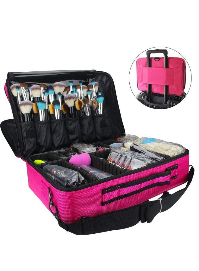 هاوس أوف كويرك حقيبة أدوات مكياج احترافية كبيرة الحجم مكونة من 3 طبقات مع حزام كتف قابل للتعديل (وردي غامق 40 سم) - Image 2