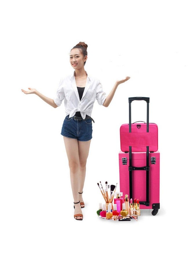 هاوس أوف كويرك حقيبة أدوات مكياج احترافية كبيرة الحجم مكونة من 3 طبقات مع حزام كتف قابل للتعديل (وردي غامق 40 سم) - Image 4