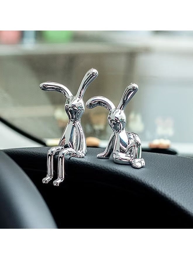 Aura Select Rabbit Car Decorations 2-Piece Set Cute Long-Legged Figurines Home Office Desk Ornaments for Center Console Monitor Shelf Daily Use Gift - Image 2