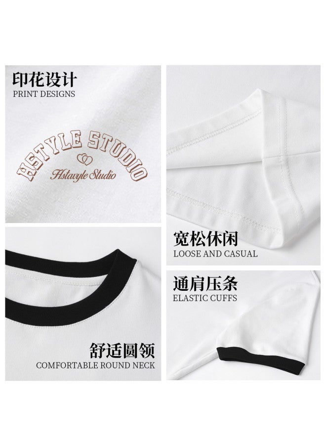 Hstyle Round Neck Women's Short Sleeve T-shirt 2025 Summer Thin Color Block Slim Fit Versatile Top - Image 5
