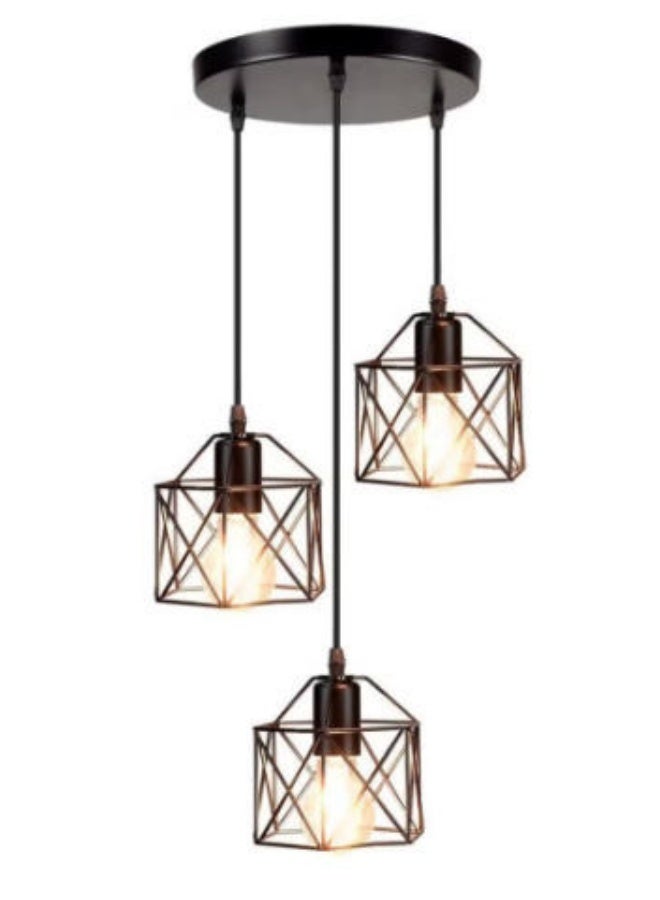 DUNISO 3-Lights Black Modern LED Pendant Light Vintage Geometric Chandelier Light Adjustable Height Metal Diamond Shaped Lampshade Hanging Light for Kitchen Island Bedroom Living Room Foyer Staircase Hallway - Image 2