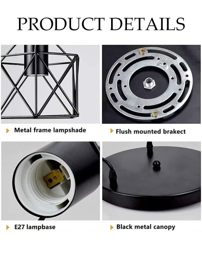 DUNISO 3-Lights Black Modern LED Pendant Light Vintage Geometric Chandelier Light Adjustable Height Metal Diamond Shaped Lampshade Hanging Light for Kitchen Island Bedroom Living Room Foyer Staircase Hallway - Image 5