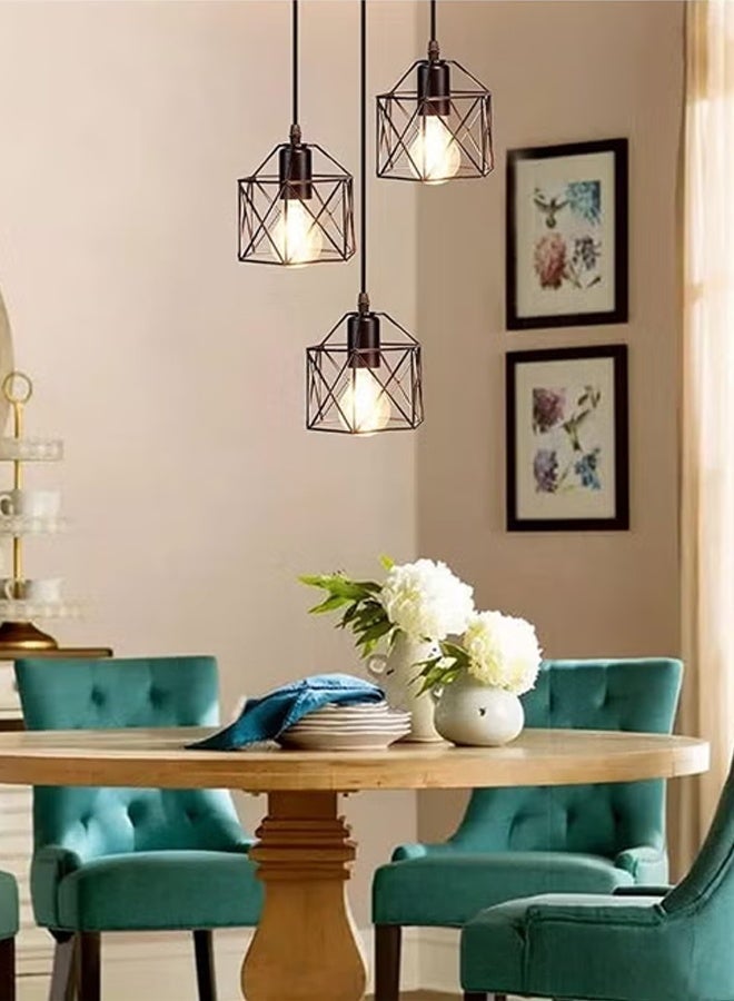 DUNISO 3-Lights Black Modern LED Pendant Light Vintage Geometric Chandelier Light Adjustable Height Metal Diamond Shaped Lampshade Hanging Light for Kitchen Island Bedroom Living Room Foyer Staircase Hallway - Image 5