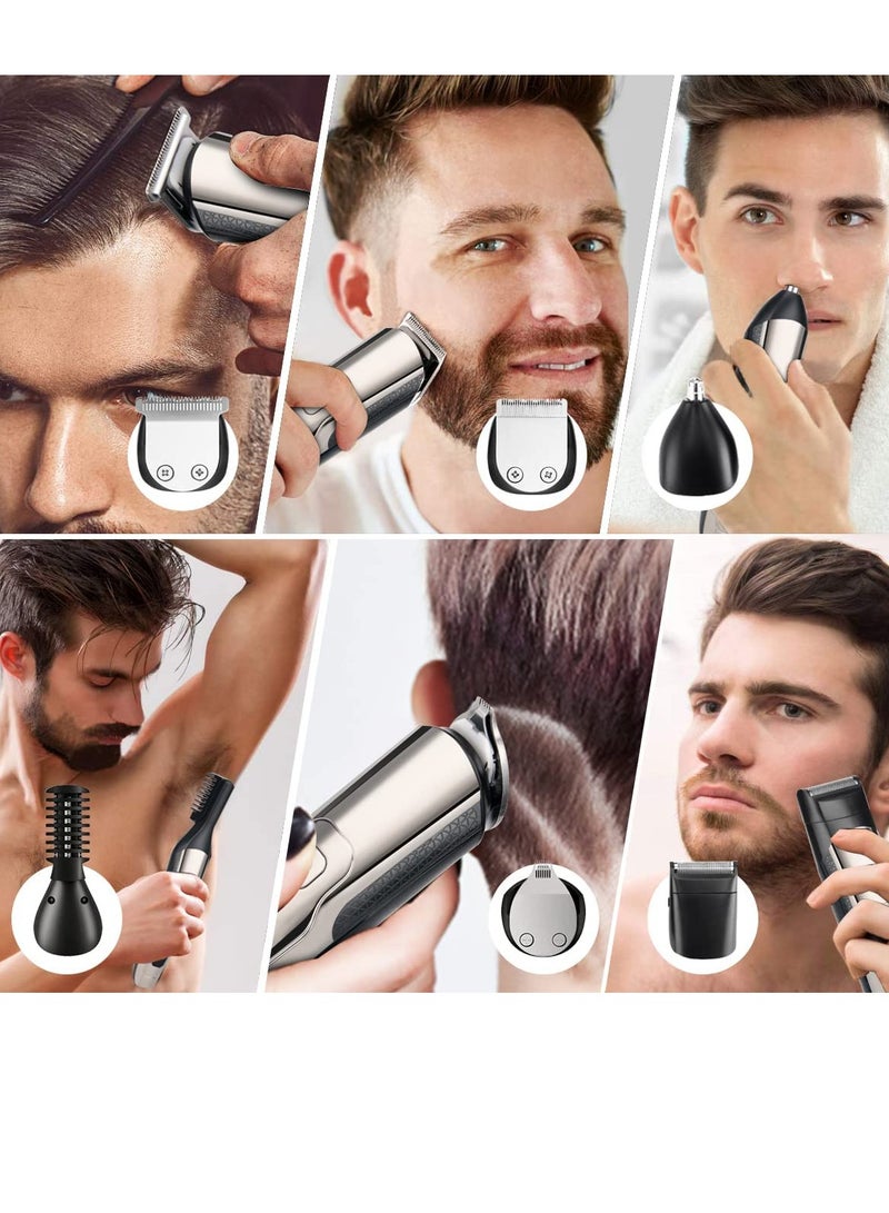 عام ماكينة حلاقة اللحية للرجال ماكينة حلاقة كهربائية للرجال 6 في 1 ، ماكينة تشذيب الشعر وتشذيب الشارب وتشذيب شعر الأنف ، ماكينة تشذيب الشعر مع شفرة USB مقاومة للماء وقابلة لإعادة الشحن وشاشة LED - Image 2
