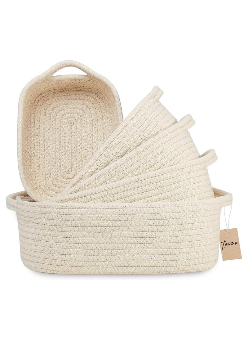 Taizz Ventures 5-Piece Rectangle Storage Basket Set – Cotton Rope Woven Baskets for Organizing Baby Toys, Montessori Storage, Bathroom, Dog Toy Basket, Nursery, Closet, Decorative Bins - Beige 
