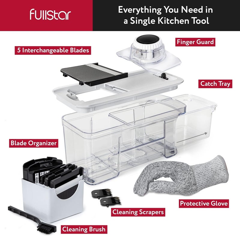 Fullstar Fullstar All-in-1 Vegetable Chopper, Mandoline Slicer & Cheese Grater - French Fry Cutter & Veggie Dicer - Cheese Slicer - Includes Bonus Handheld Spiralizer (6 in 1, Black/White)  - Image 2