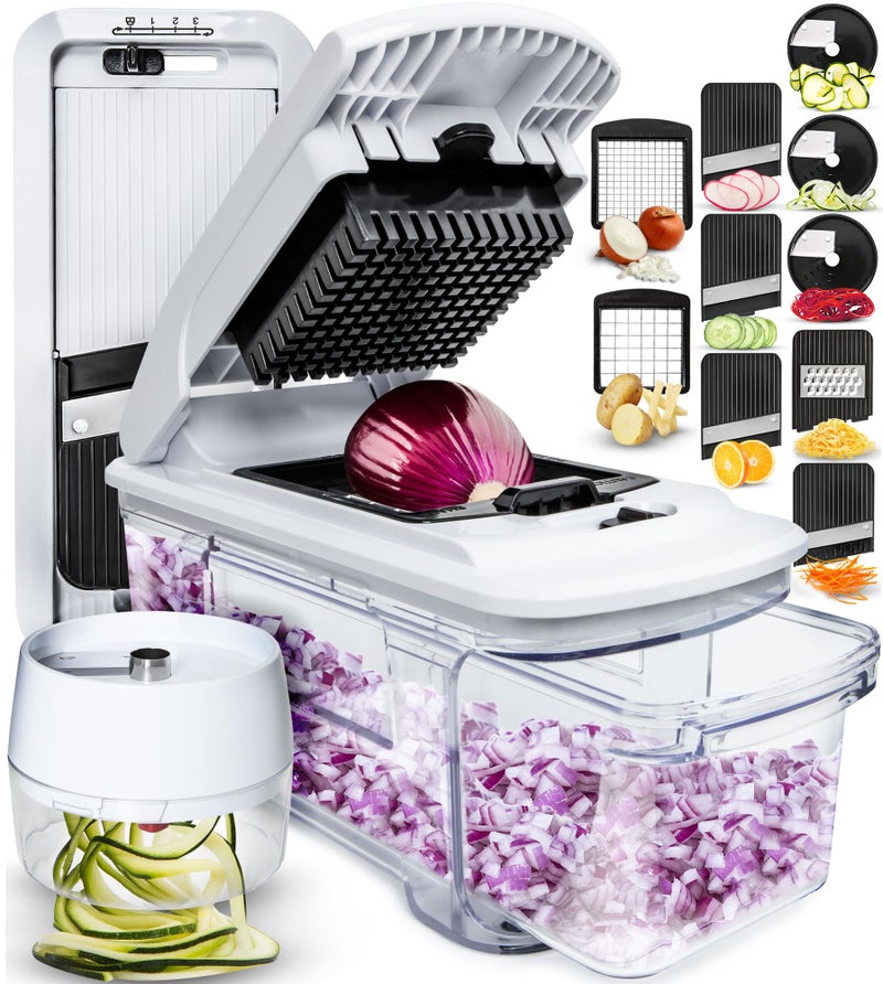 Fullstar Fullstar All-in-1 Vegetable Chopper, Mandoline Slicer & Cheese Grater - French Fry Cutter & Veggie Dicer - Cheese Slicer - Includes Bonus Handheld Spiralizer (6 in 1, Black/White)  - Image 1