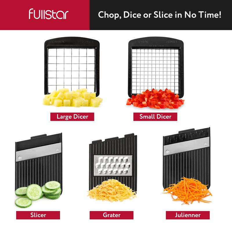 Fullstar Fullstar All-in-1 Vegetable Chopper, Mandoline Slicer & Cheese Grater - French Fry Cutter & Veggie Dicer - Cheese Slicer - Includes Bonus Handheld Spiralizer (6 in 1, Black/White)  - Image 4
