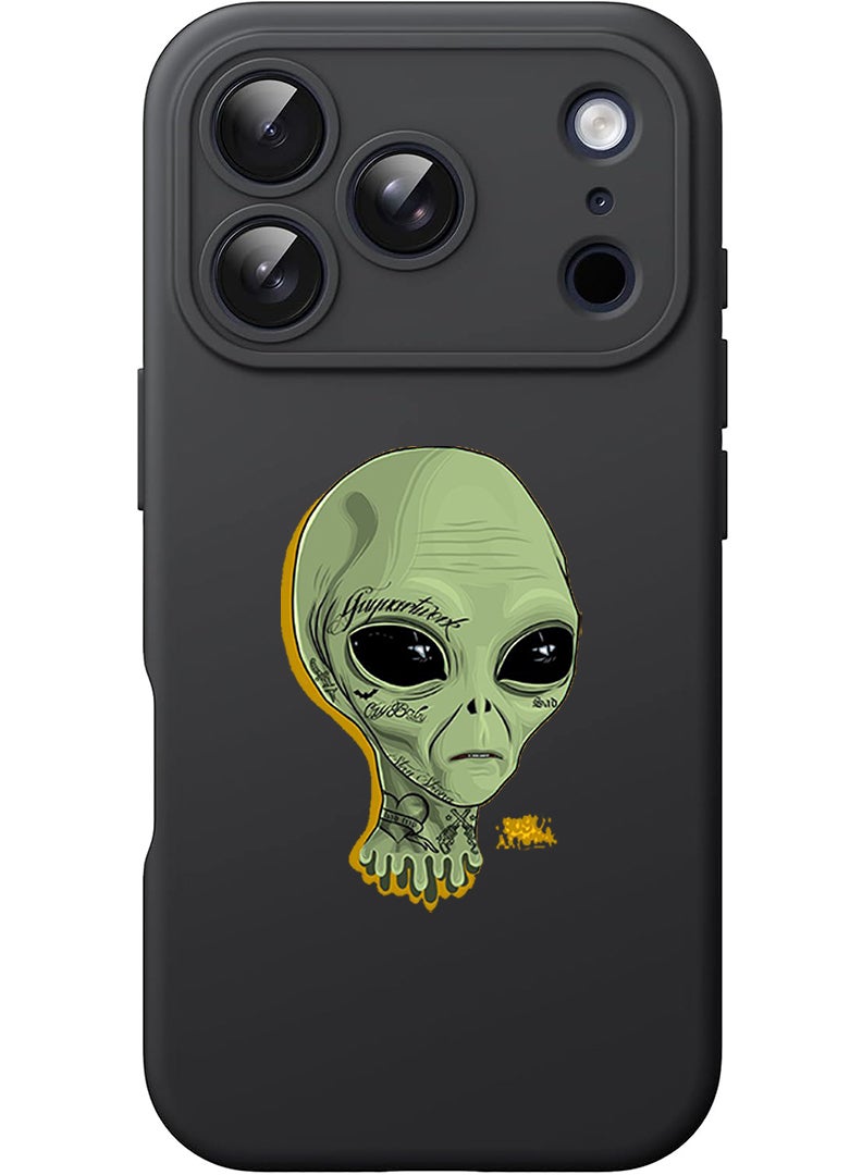 Theodor Protective Slim Fit Case Liquid Silicone Cover with Full Body Protection Anti-Scratch Shockproof Case For Apple iPhone 17 Pro (Black) alien - Image 1