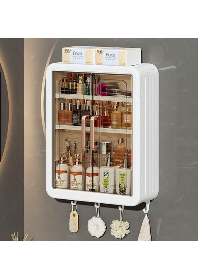 Beauenty Bathroom Storage Cabinet 3-Tier Bathroom Shelf Wall Mounted Kitchen Storage Shelf with Dustproof  Door Storage Organize（32*13*40.5cm）  - Image 1