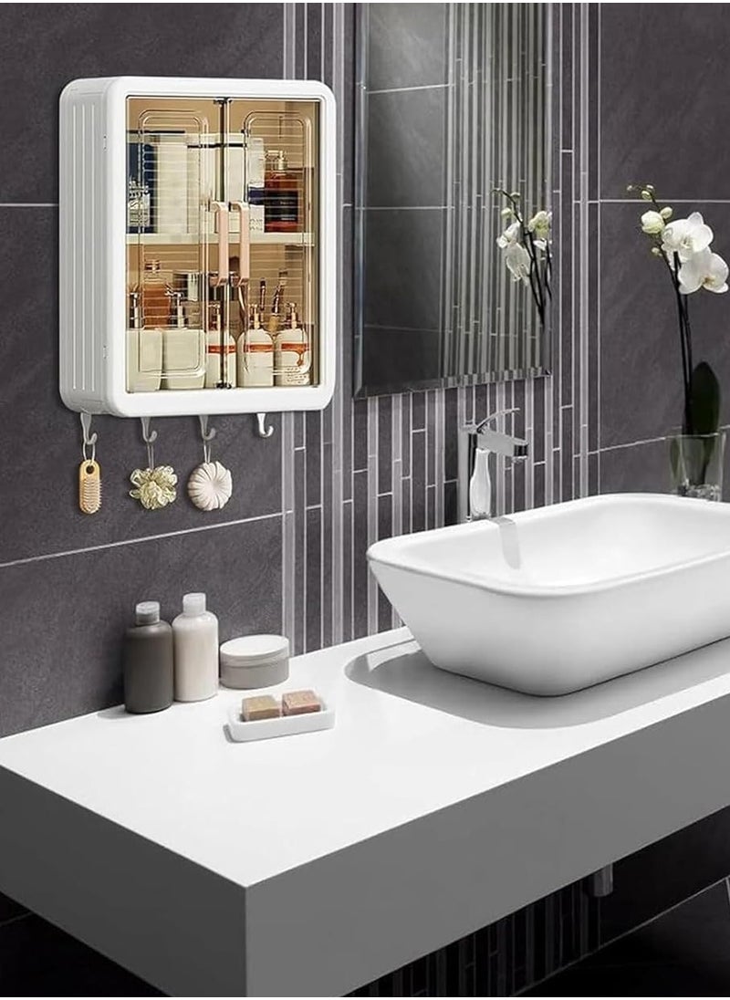 Beauenty Bathroom Storage Cabinet 3-Tier Bathroom Shelf Wall Mounted Kitchen Storage Shelf with Dustproof  Door Storage Organize（32*13*40.5cm）  - Image 3