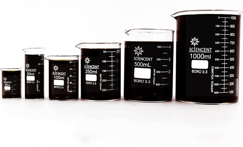 SCIENCENT WITH DEVICE SCIENCENT Glass Beaker Set of 6 Borosilicate Thick Wall - 25ml, 50ml, 100ml, 250ml, 500ml, 1000ml (Set of 6) - Image 4
