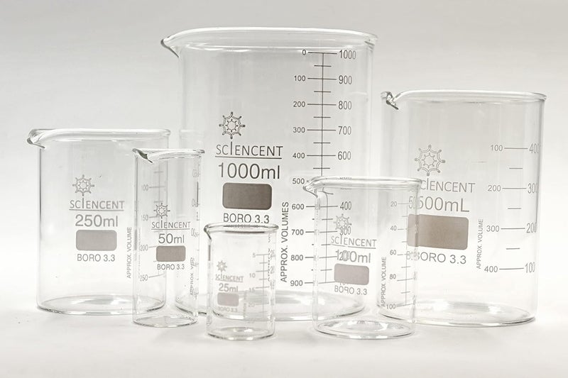 SCIENCENT WITH DEVICE SCIENCENT Glass Beaker Set of 6 Borosilicate Thick Wall - 25ml, 50ml, 100ml, 250ml, 500ml, 1000ml (Set of 6) - Image 3