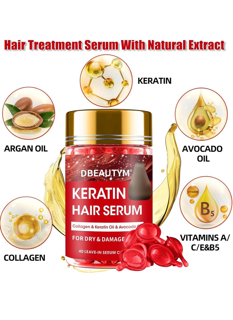 DBEAUTYM Collagen Hydrating Hair Mask Keratin Hair Serum,Natural Deep Conditioner Hair Mask,Moisturizing Hair Oil for Split Ends, Hair Styling Serum for Frizzy & Dry Hair,Keratin Styling Oil Capsules  - Image 2