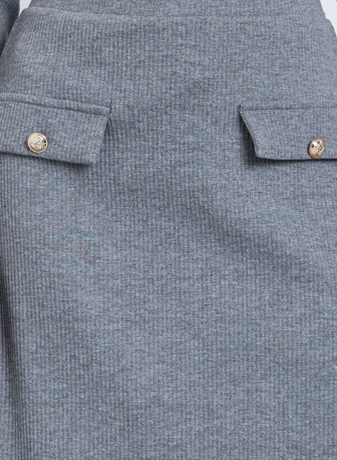 Styli Grey Ribbed A-Line Midi Skirt - Image 3