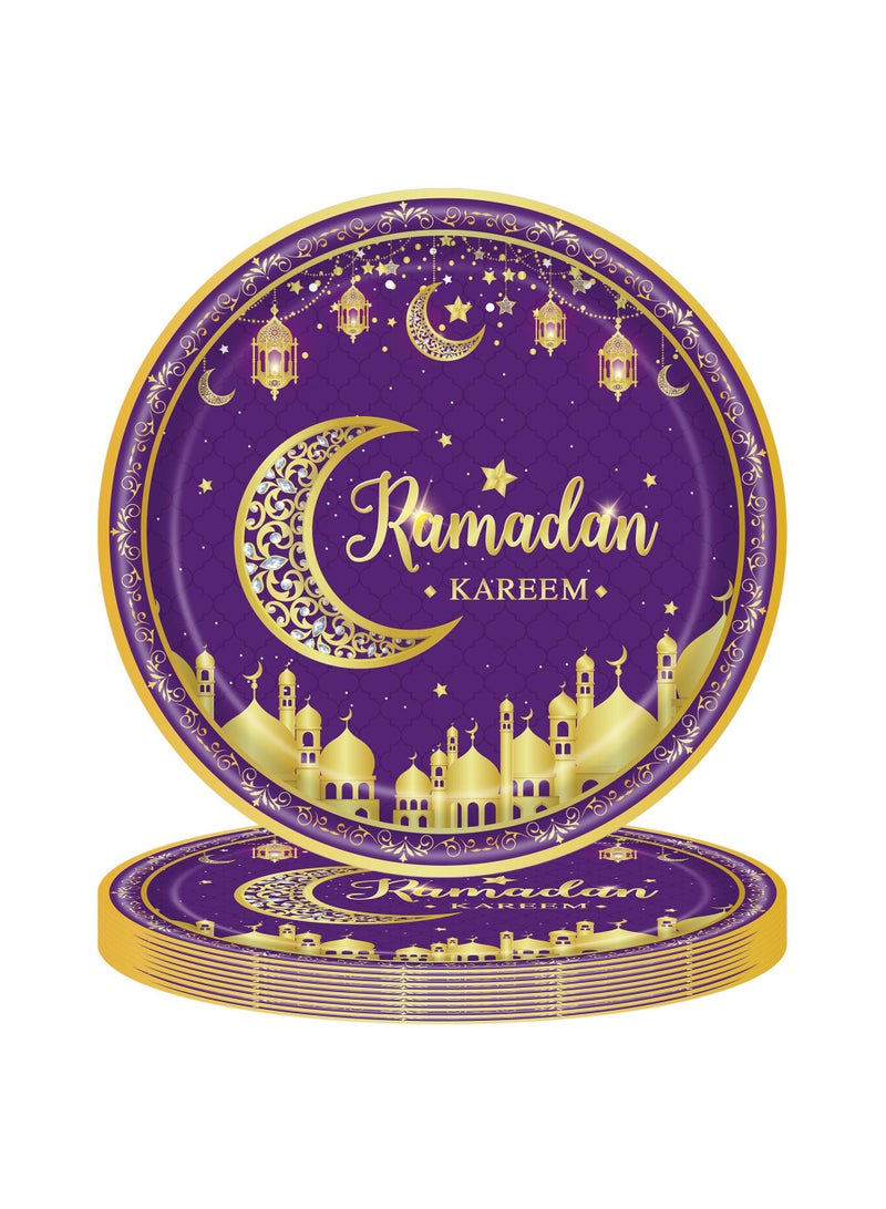 general 170 Pcs Ramadan Party Supplies Decorations For Home Eid Ramadan Mubarak Banner Black And Gold Plates And Napkins Set Disposable Paper Plates Napkins Banner Tablecloth For Ramadan Party Decorations - Image 2