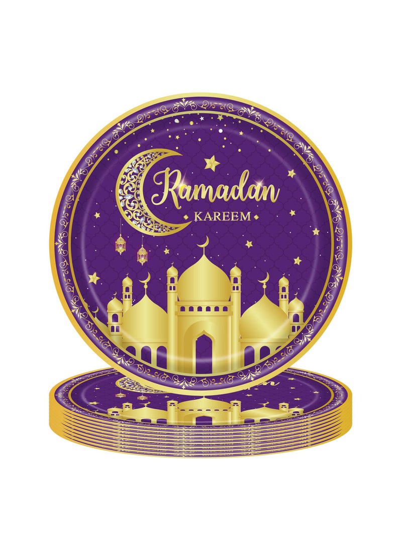 general 170 Pcs Ramadan Party Supplies Decorations For Home Eid Ramadan Mubarak Banner Black And Gold Plates And Napkins Set Disposable Paper Plates Napkins Banner Tablecloth For Ramadan Party Decorations - Image 3