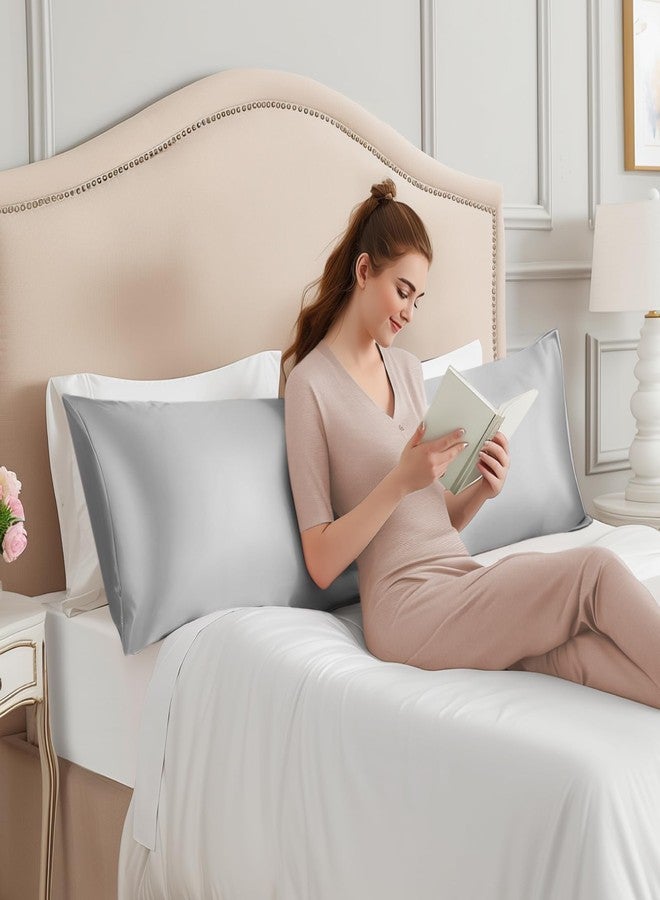 INFIIXSO Body Pillow Cover with Zipper, Luxury Mulberry Silk Body Pillow Case 20x54 Inches, Ultra Smooth and Soft Cooling Long Pillowcase, Gift for Women, Men(Light Grey) - Image 4