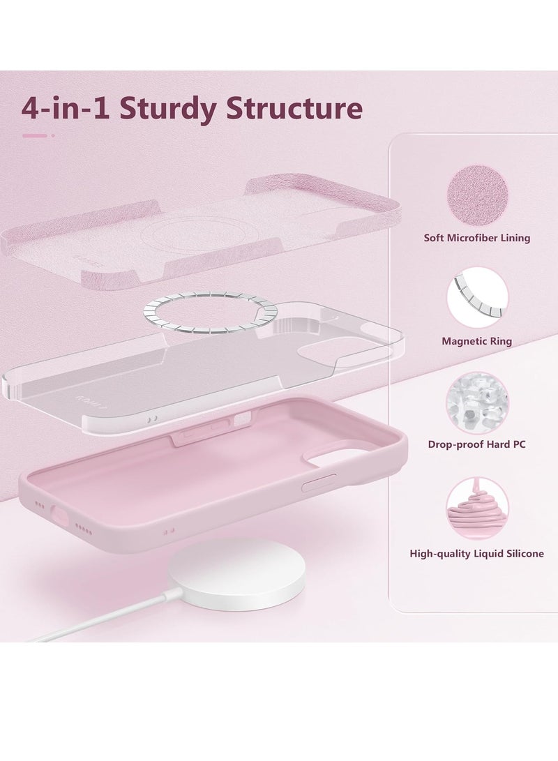 ELTRAZONE 5 in 1 for iPhone 15 Case Magnetic, Compatible with Magsafe, with 2X[Screen Protectors + Camera Lens Proctetors], Slim Full Body Case, Skin-Like Silicone Phone Case 6.1", Pastel Pink - Image 3