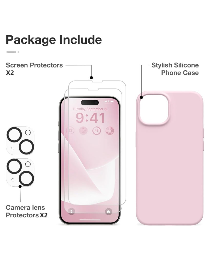 ELTRAZONE 5 in 1 for iPhone 15 Case Magnetic, Compatible with Magsafe, with 2X[Screen Protectors + Camera Lens Proctetors], Slim Full Body Case, Skin-Like Silicone Phone Case 6.1", Pastel Pink - Image 5