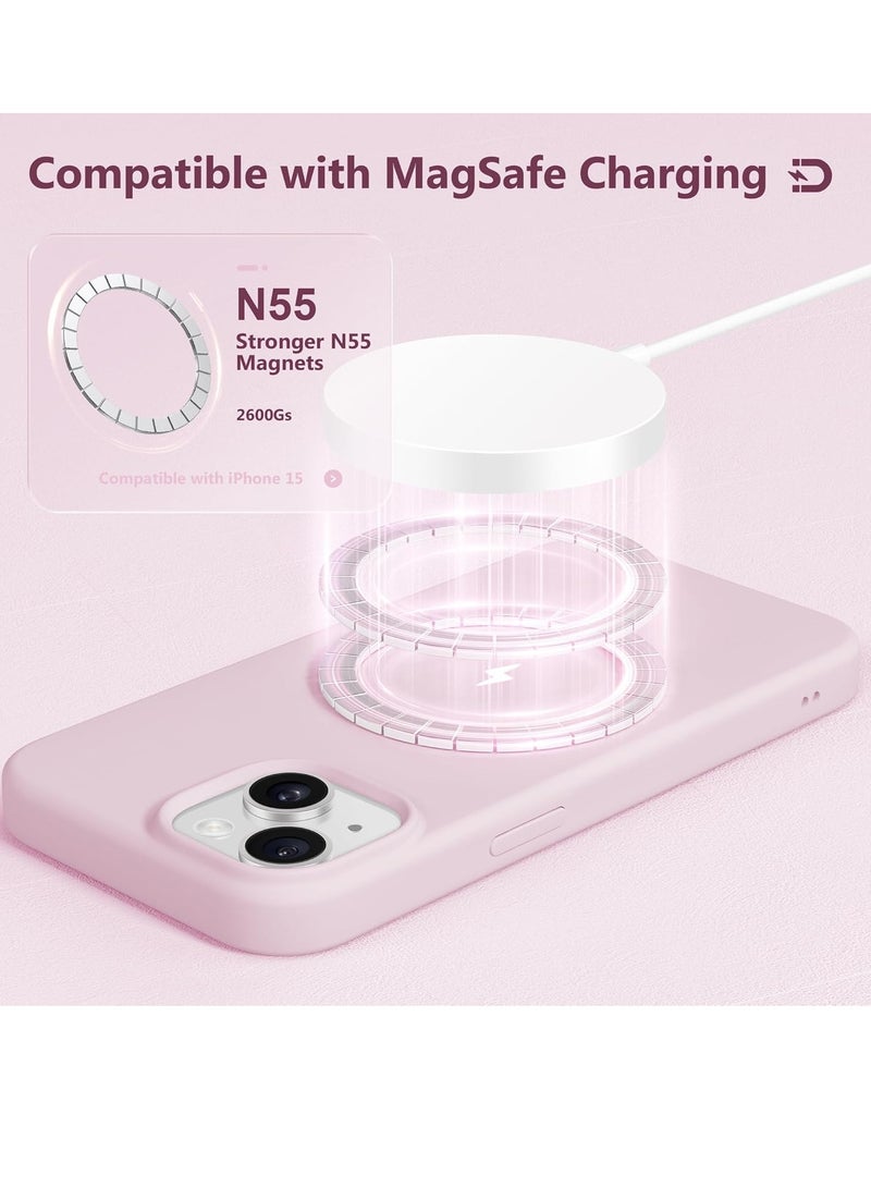 ELTRAZONE 5 in 1 for iPhone 15 Case Magnetic, Compatible with Magsafe, with 2X[Screen Protectors + Camera Lens Proctetors], Slim Full Body Case, Skin-Like Silicone Phone Case 6.1", Pastel Pink - Image 4