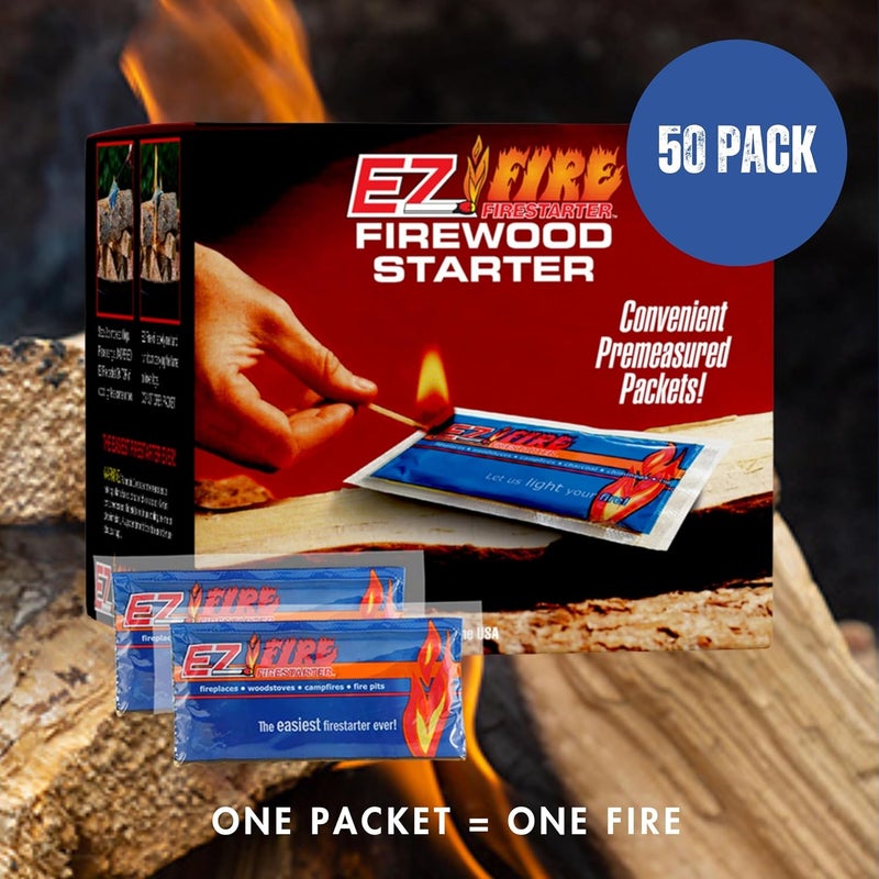 EZ FIRE FIRESTARTER مشعلات نار طبيعية بالكامل للتخييم، مواقد النار، الشواء والمدافئ - تحترق لفترة طويلة، مقاومة للعوامل الجوية، غير سامة وسهلة الإشعال | 50 عبوة - Image 2