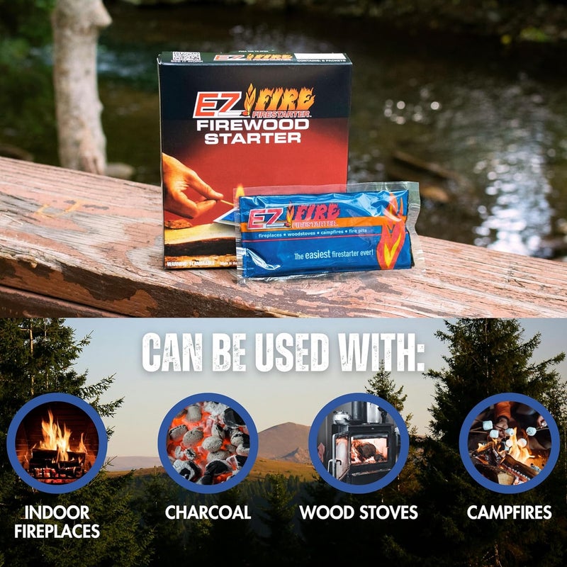 EZ FIRE FIRESTARTER مشعلات نار طبيعية بالكامل للتخييم، مواقد النار، الشواء والمدافئ - تحترق لفترة طويلة، مقاومة للعوامل الجوية، غير سامة وسهلة الإشعال | 50 عبوة - Image 4