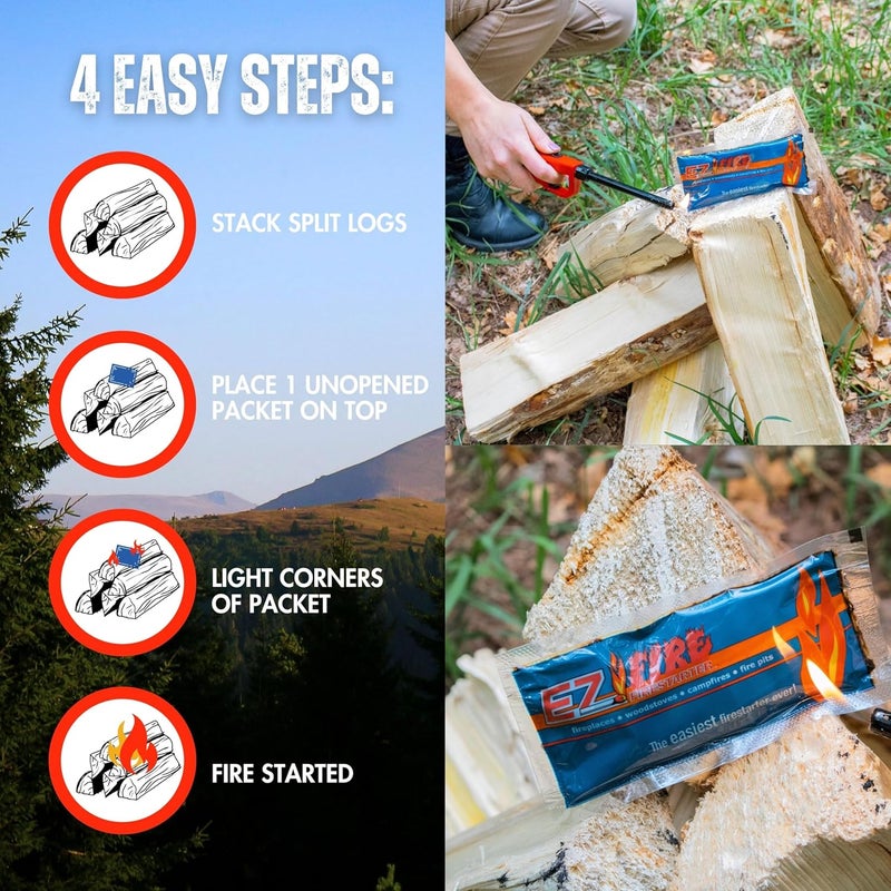 EZ FIRE FIRESTARTER مشعلات نار طبيعية بالكامل للتخييم، مواقد النار، الشواء والمدافئ - تحترق لفترة طويلة، مقاومة للعوامل الجوية، غير سامة وسهلة الإشعال | 50 عبوة - Image 3