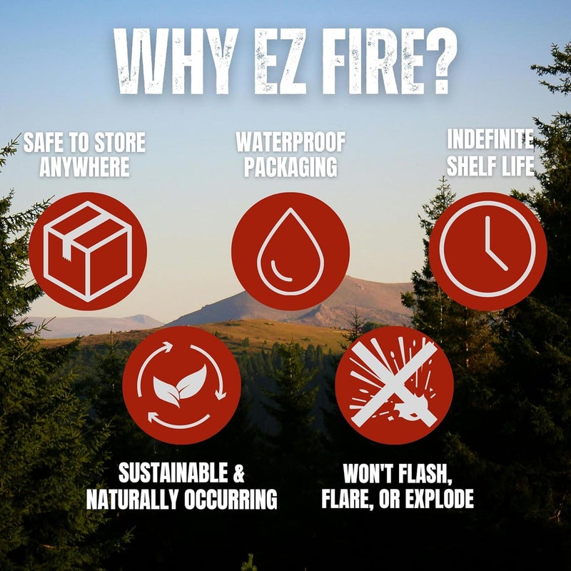 EZ FIRE FIRESTARTER مشعلات نار طبيعية بالكامل للتخييم، مواقد النار، الشواء والمدافئ - تحترق لفترة طويلة، مقاومة للعوامل الجوية، غير سامة وسهلة الإشعال | 50 عبوة - Image 5