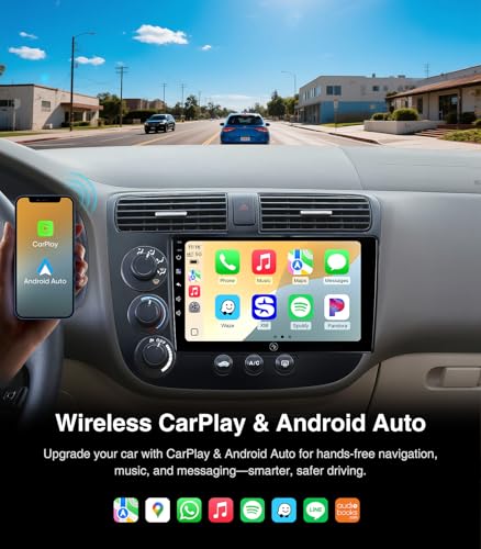 AINAVI 9 inch Touchscreen Car Stereo Radio for Honda Civic 2001 2002 2003 2004 2005 with Wireless CarPlay Android Auto 2G+32G Bluetooth GPS Navigation WiFi FM AM HD Backup Camera Mic - Image 3