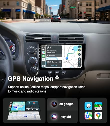 AINAVI 9 inch Touchscreen Car Stereo Radio for Honda Civic 2001 2002 2003 2004 2005 with Wireless CarPlay Android Auto 2G+32G Bluetooth GPS Navigation WiFi FM AM HD Backup Camera Mic - Image 4
