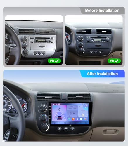 AINAVI 9 inch Touchscreen Car Stereo Radio for Honda Civic 2001 2002 2003 2004 2005 with Wireless CarPlay Android Auto 2G+32G Bluetooth GPS Navigation WiFi FM AM HD Backup Camera Mic - Image 2