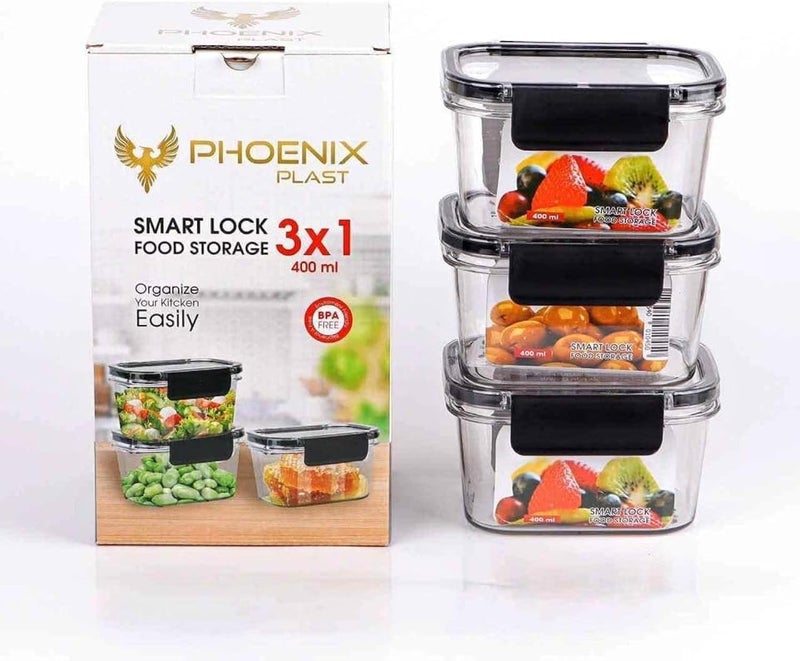 Phoenix Clear Acrylic Food Storage Container for Refrigerator, Airtight Locking Lid, Durable Organiser Box (Black, 400) - Image 3