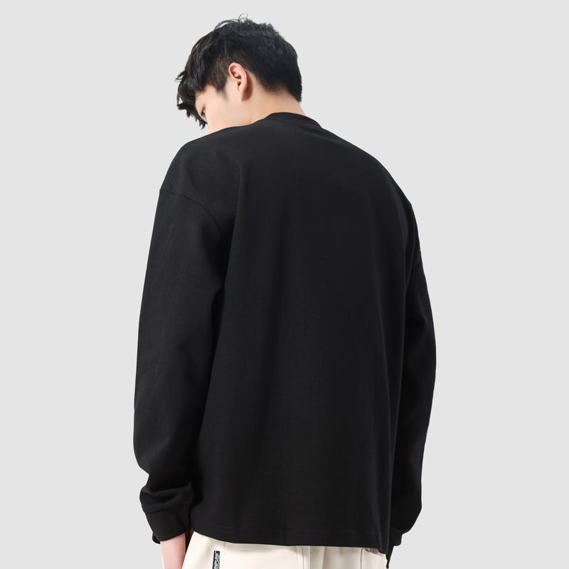 NINPURE fleece thickened 300G heavy solid color small neckline loose undershirt inner long-sleeved t-shirt for men and women - Image 1