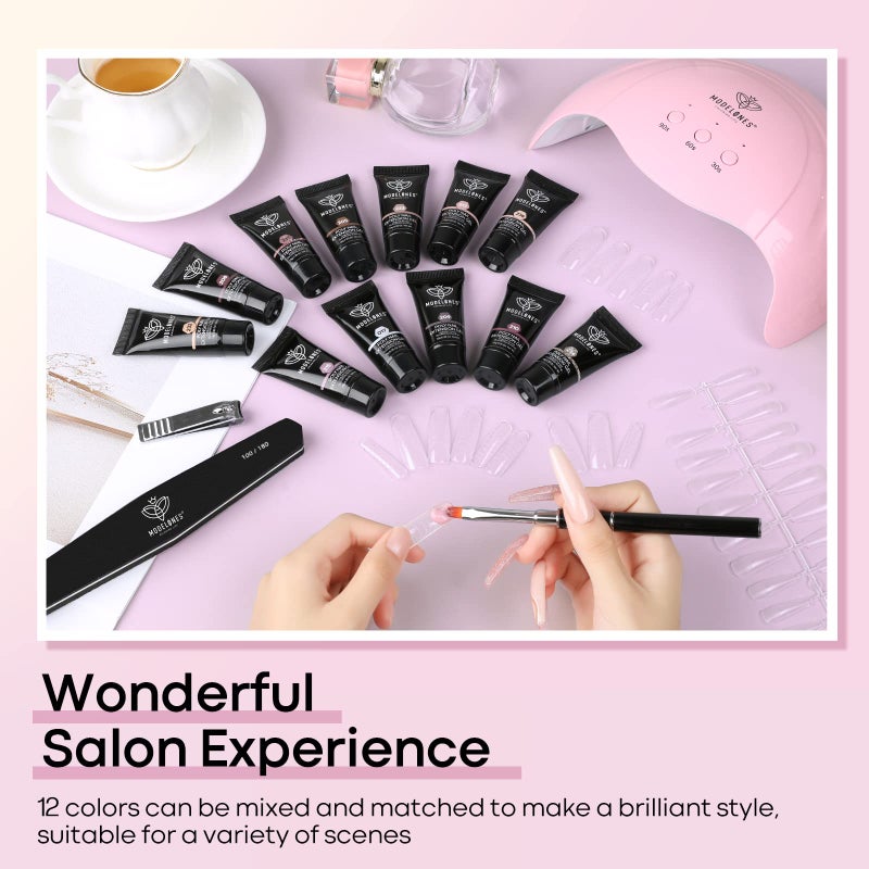 modelones Poly Extension Gel Kit for Nail, 12 Colors Pink Glitter Nude Tones Poly Nail Gel Set French Manicure DIY Design Art Home Salon Gifts - Image 5