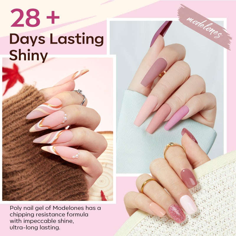 modelones Poly Extension Gel Kit for Nail, 12 Colors Pink Glitter Nude Tones Poly Nail Gel Set French Manicure DIY Design Art Home Salon Gifts - Image 2