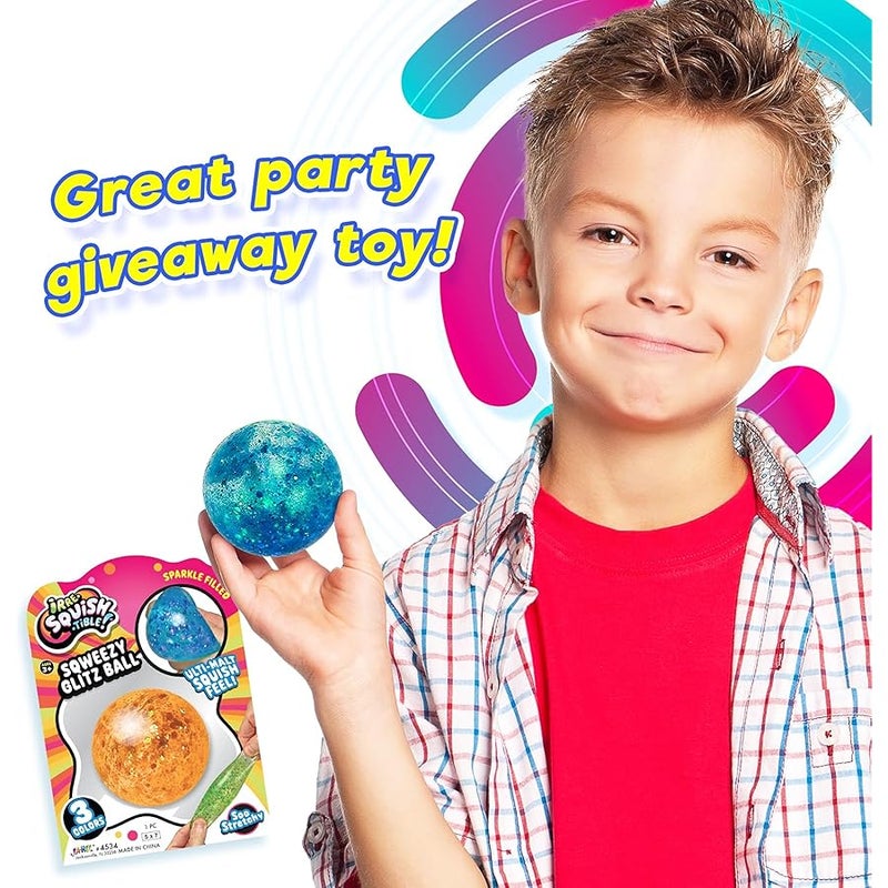 Ja-Ru Sqweezy Glitz Ball (1 Ball Assorted) Sparkle Filled Squishy Toy for Boys & Girls. Stretchy Ultra Squish Feel Fidget for Kids, Teen, & Adult. Irresistible Sensory Relief Party Favor. 4534-Glitz-1 - Image 2