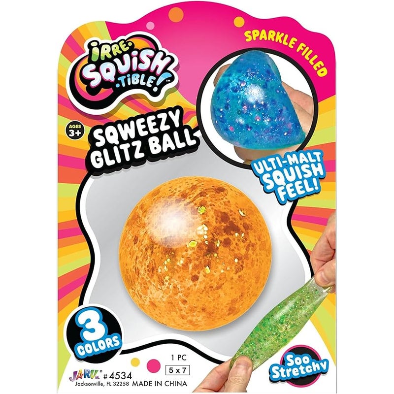 Ja-Ru Sqweezy Glitz Ball (1 Ball Assorted) Sparkle Filled Squishy Toy for Boys & Girls. Stretchy Ultra Squish Feel Fidget for Kids, Teen, & Adult. Irresistible Sensory Relief Party Favor. 4534-Glitz-1 - Image 1