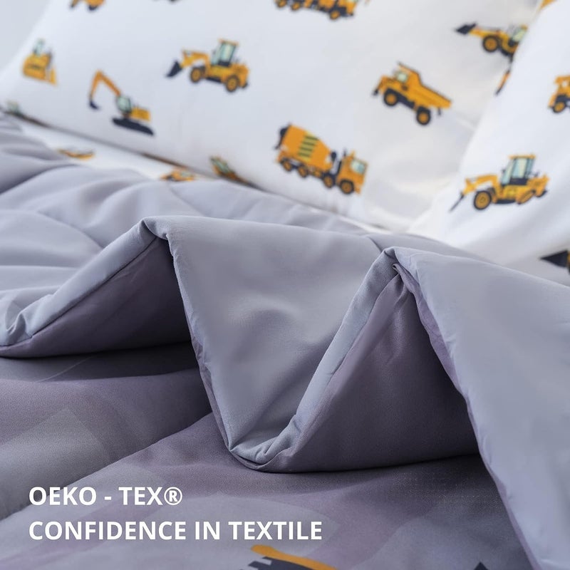 Cokouchyi Full Size Comforter Set for Boys  4-Piece Bed in a Bag  3D Construction Bedding Comforter Sheet Set  Ultra Soft and Fluffy  Cartoon Truck Cars - Image 4