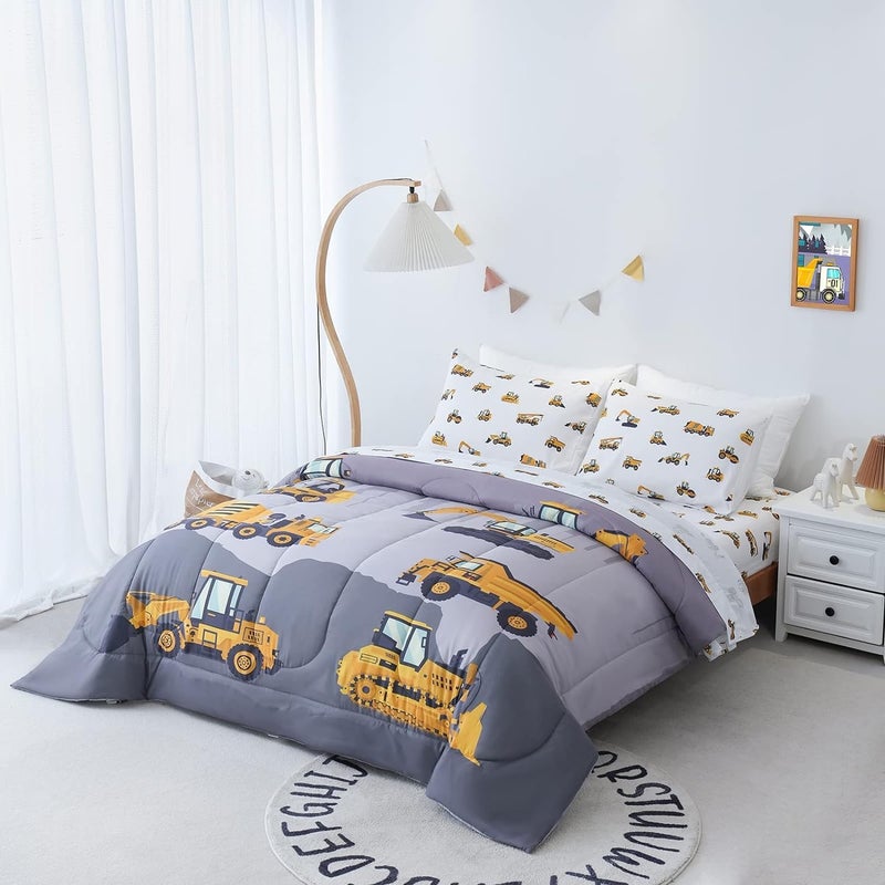 Cokouchyi Full Size Comforter Set for Boys  4-Piece Bed in a Bag  3D Construction Bedding Comforter Sheet Set  Ultra Soft and Fluffy  Cartoon Truck Cars - Image 2