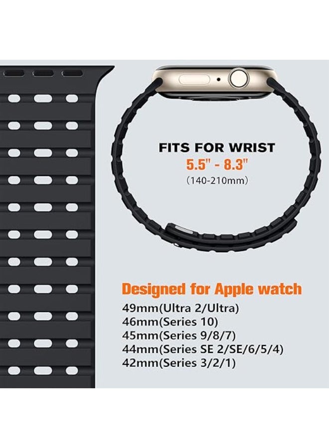 Magnetic Band Compatible with Apple Watch Strap - 45mm 44mm 42mm 49mm, Soft Breathable Silicone Sport Strap for Apple Watch Ultra 2/SE/iWatch Series 9 8 7 6 5 4 3 2 1 Ultra for Women Men - Image 3