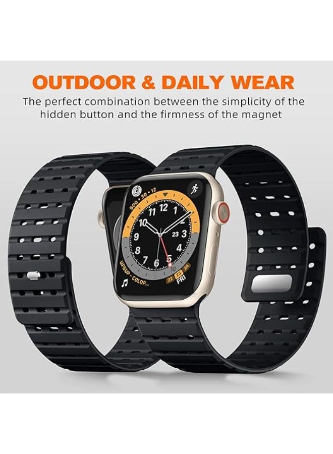 Magnetic Band Compatible with Apple Watch Strap - 45mm 44mm 42mm 49mm, Soft Breathable Silicone Sport Strap for Apple Watch Ultra 2/SE/iWatch Series 9 8 7 6 5 4 3 2 1 Ultra for Women Men - Image 2