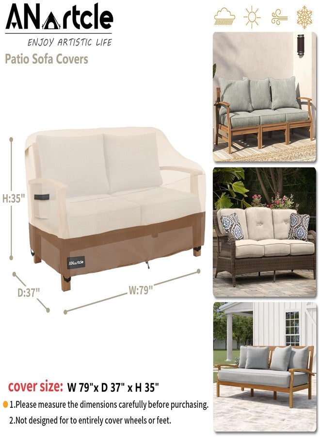 ANartcle غطاء أريكة فناء بثلاثة مقاعد من ANartcle، مقاس 79 عرض × 37 عمق × 35 ارتفاع بوصة، غطاء أريكة خارجي، مقاوم للماء بنسبة 100%، غطاء أريكة فناء شديد التحمل، أغطية أثاث الفناء، بيج وبني - Image 3