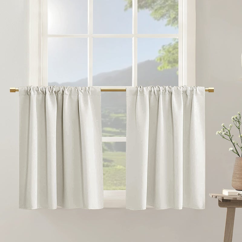 PANELSBURG Kitchen Window Curtains over Sink Extra Wide Ivory Curtain for Small Bedroom Windows 2 Panels Set Thermal Insulated Cream Short Blinds & Shades for Window Coverings 42 x 30 Inch Length Off White - Image 1
