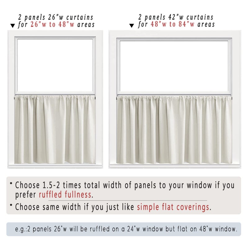 PANELSBURG Kitchen Window Curtains over Sink Extra Wide Ivory Curtain for Small Bedroom Windows 2 Panels Set Thermal Insulated Cream Short Blinds & Shades for Window Coverings 42 x 30 Inch Length Off White - Image 2