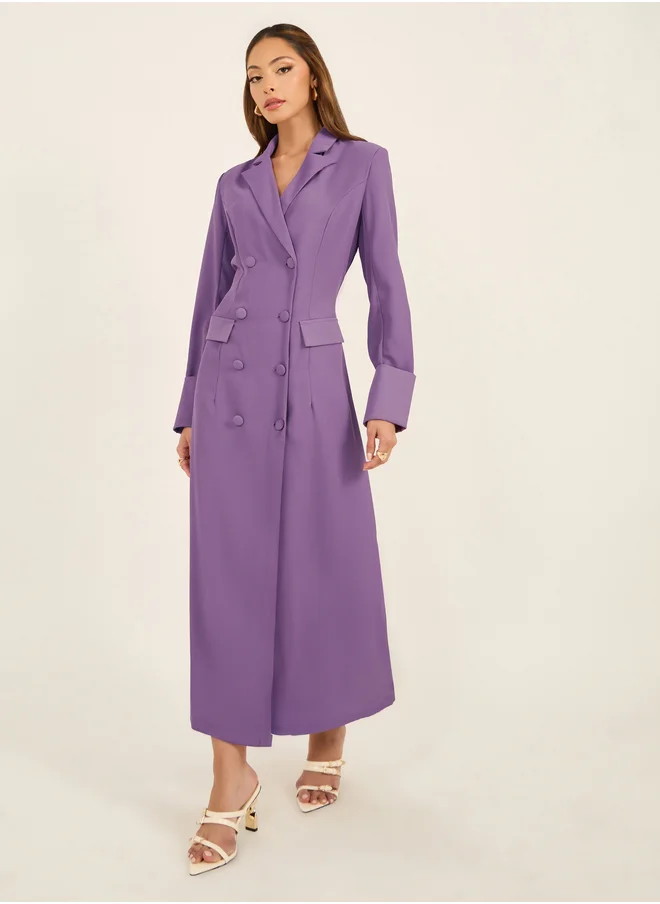 ستايلي Styli Solid Notch Label Neck Blazer Maxi Dress