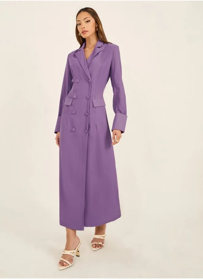 ستايلي Solid Notch Label Neck Blazer Maxi Dress